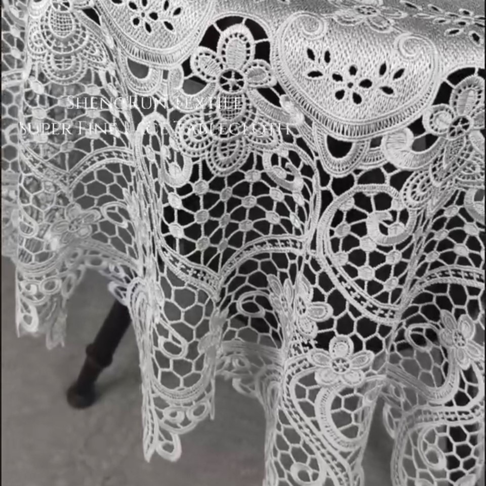 Custom Embroidered 3D Lace Tablecloth - Silver Floral