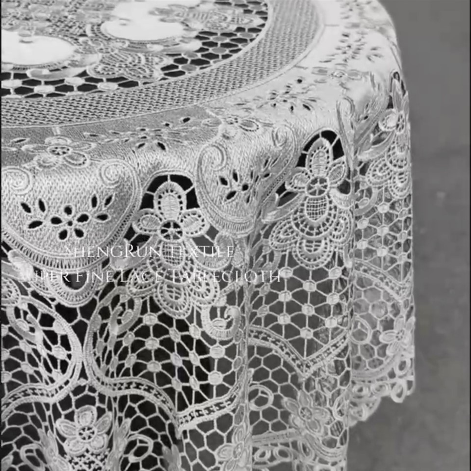 Custom Embroidered 3D Lace Tablecloth - Silver Floral