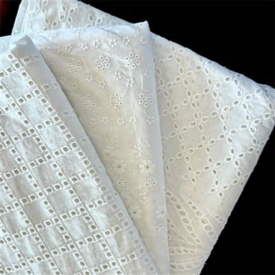 Ffabrig Brodwaith Cotwm 100% Gyda Thyllau